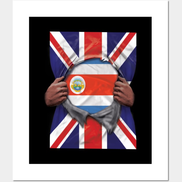 Costa Rica Flag Great Britain Flag Ripped - Gift for Costa Rican From Costa Rica Wall Art by Country Flags